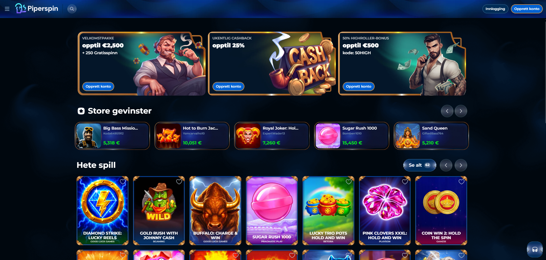 PiperSpin — norsk casino på nett for større bankroll